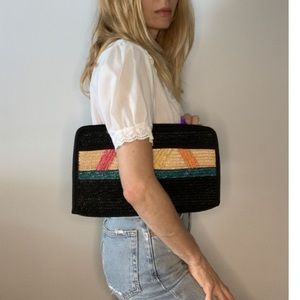 Vintage 80s Straw Rattan ‘Made In Italy’ Accent Purse Clutch / BLACK BAG